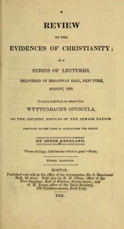 The title page of A Review of the Evidences of Christianity, the Investigator's edition of 1831.
