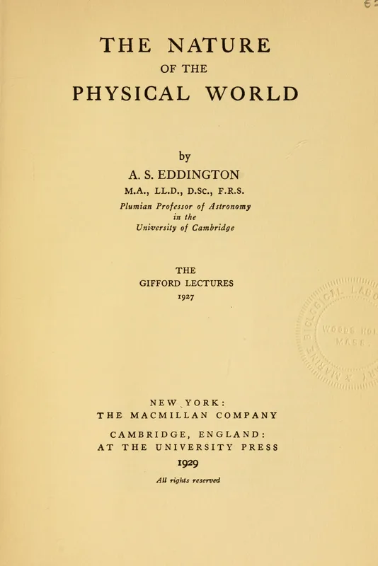 The title page of Eddington's The Nature of the Physical World, the book Turing chose as Morcom's prize.