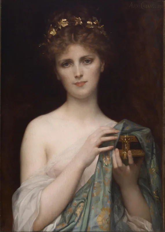 Pandora with her box, by Alexandre Cabanel, 1873. In 1936 Camus wrote that hope, left last in Pandora's box, was the worst of its evils.