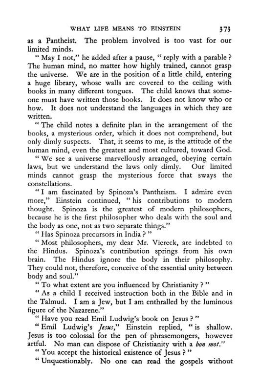 Page 373 of Viereck's Glimpses of the Great (1930), with "I am not an Atheist."