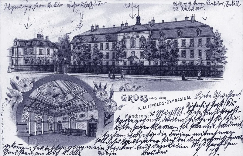 The Luitpold-Gymnasium in Munich, on a postcard of 1898.