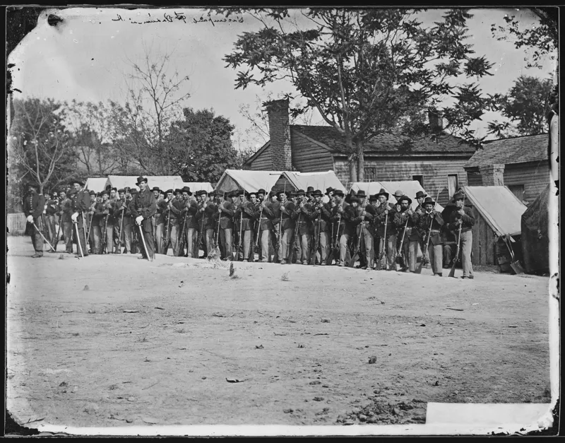 Company A, 9th Indiana Infantry, photographed by Brady's studio.