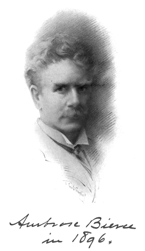 Ambrose Bierce in 1896, photographed by F. Soulé Campbell, the frontispiece of his Collected Works.