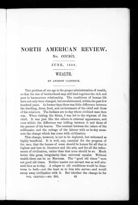The first page of "Wealth," North American Review, June 1889.