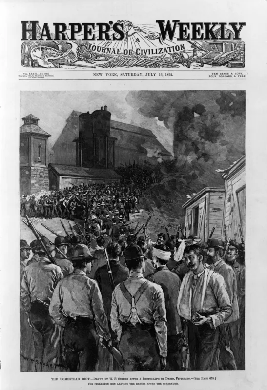 The Homestead riot, from Harper's Weekly, 16 July 1892.
