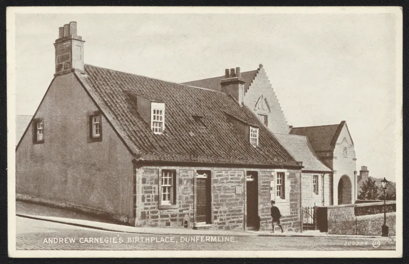 The house in Dunfermline where Andrew Carnegie was born, on a Valentine postcard of about 1900.