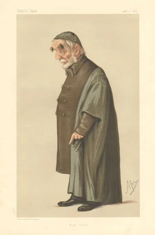 Edward Bouverie Pusey, the High-Church leader whose books shaped her girlhood, as Vanity Fair drew him in 1875.