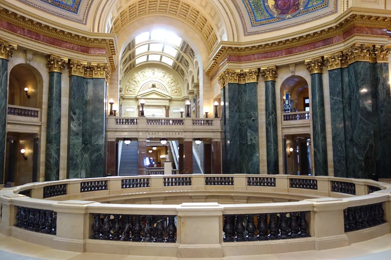 The rotunda of the Wisconsin State Capitol, where the foundation's banner hung in 1993 and 1995.