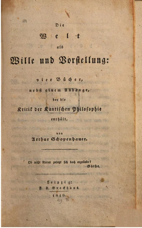 The title page of the first edition of Die Welt als Wille und Vorstellung (1819).