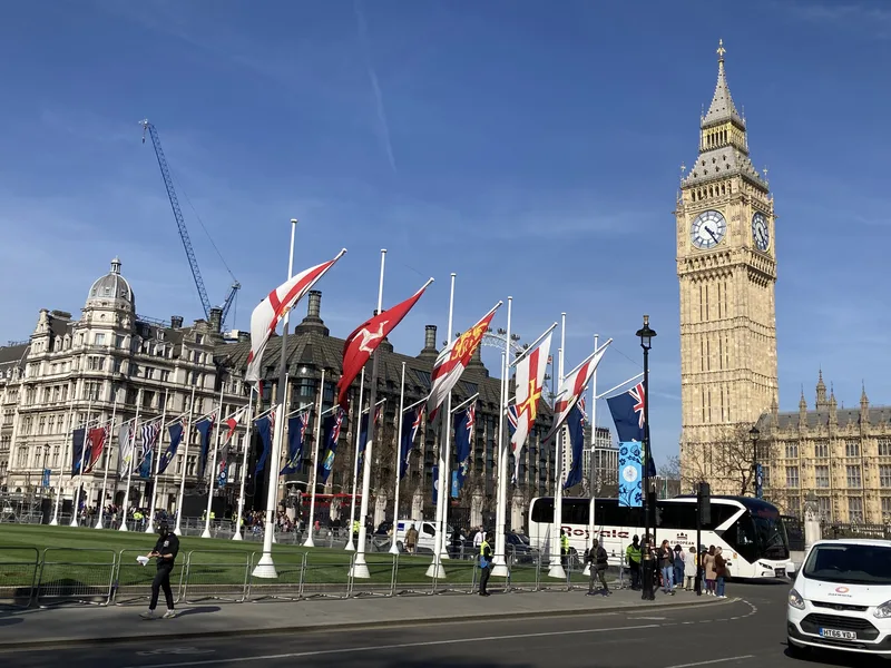 Parliament Square, Westminster, in a modern photograph. Smoker's sources do not give the route of the 1989 march; this is only an establishing view.