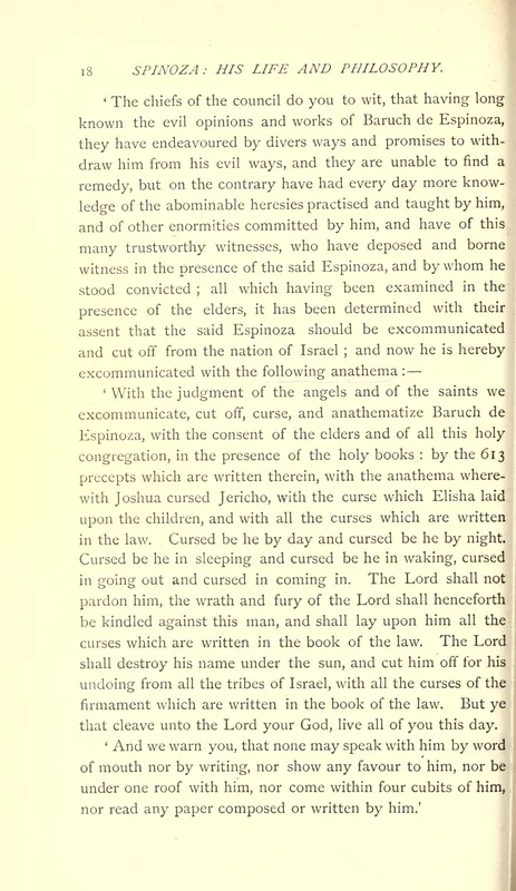 Page 18 of Pollock's Spinoza (1880), with the herem in English.