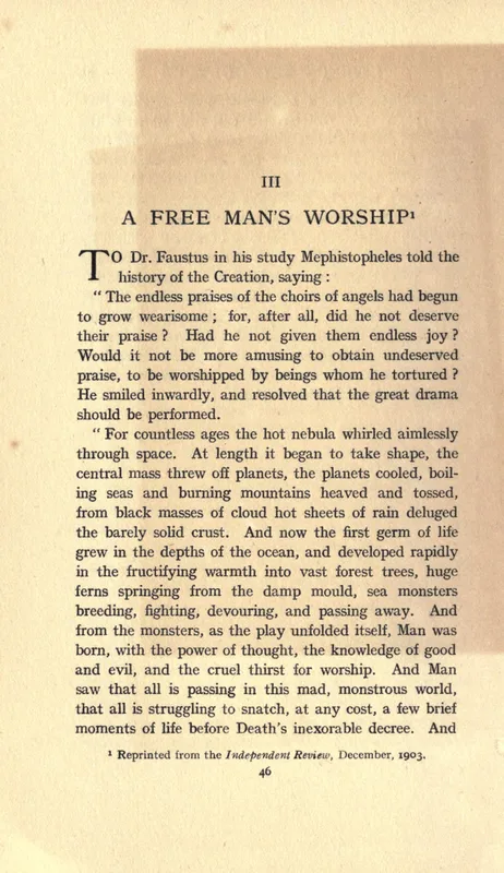 The opening of "A Free Man's Worship," reprinted in Mysticism and Logic (1918).