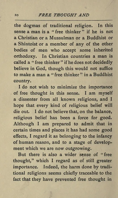 Page 10 of Free Thought and Official Propaganda (1922): "a dissenter from all known religions."