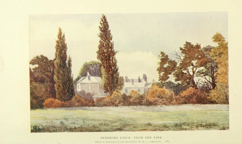 Pembroke Lodge, Richmond Park, in a watercolour of 1883, the house where his grandmother raised him.