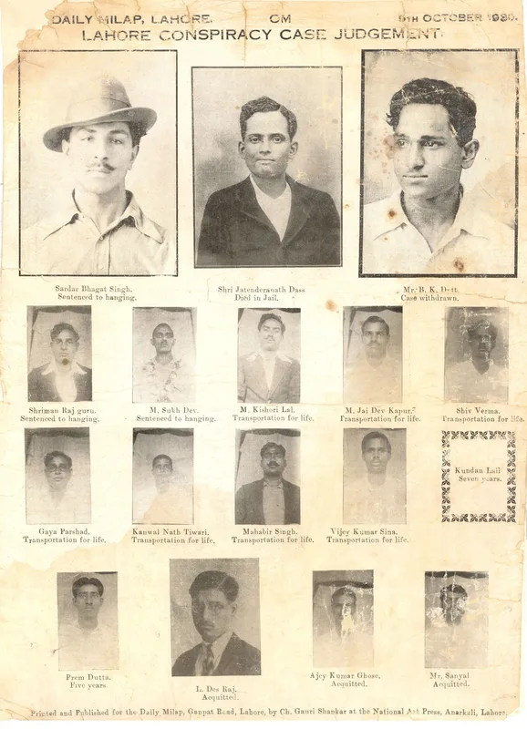 A poster on the Lahore Conspiracy Case, dated 9 October 1930.