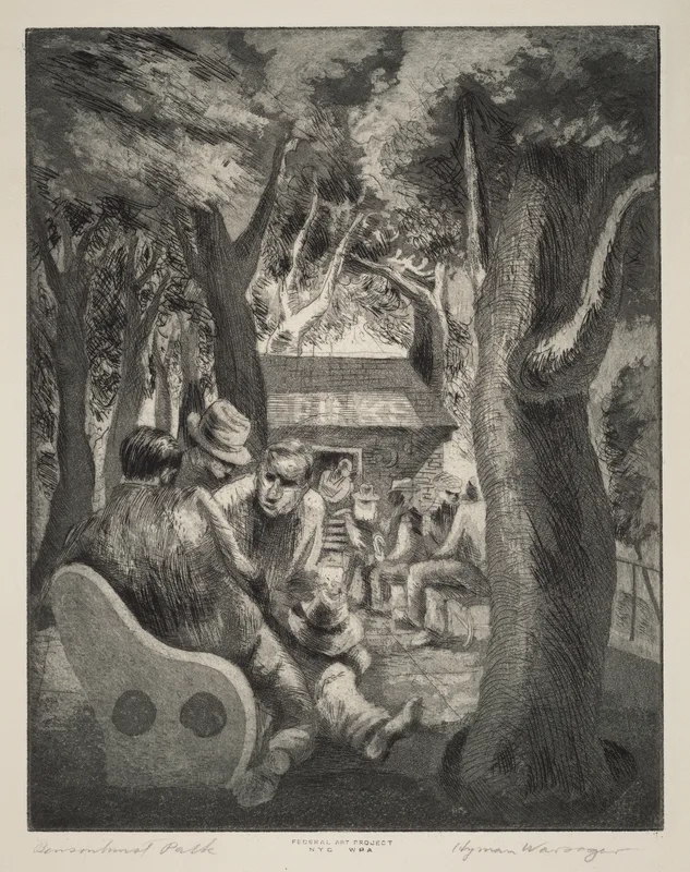 Bensonhurst Park, Brooklyn, in an etching of 1940, when Sagan was a boy there.