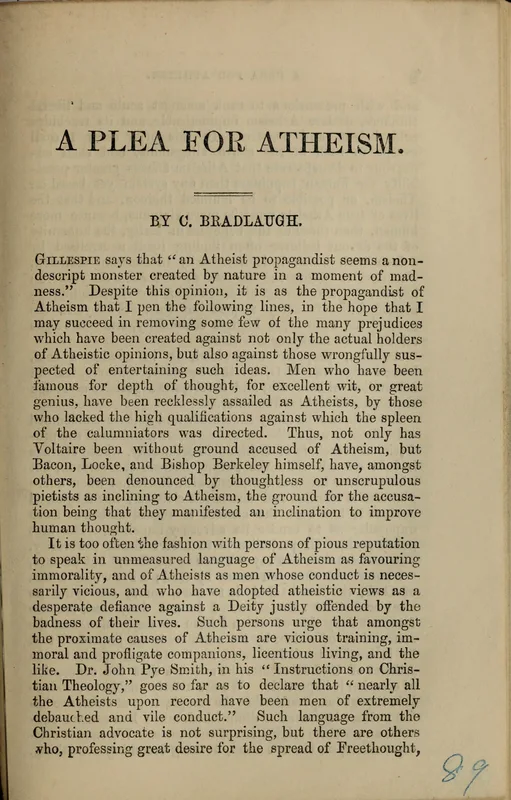 The first page of A Plea for Atheism.