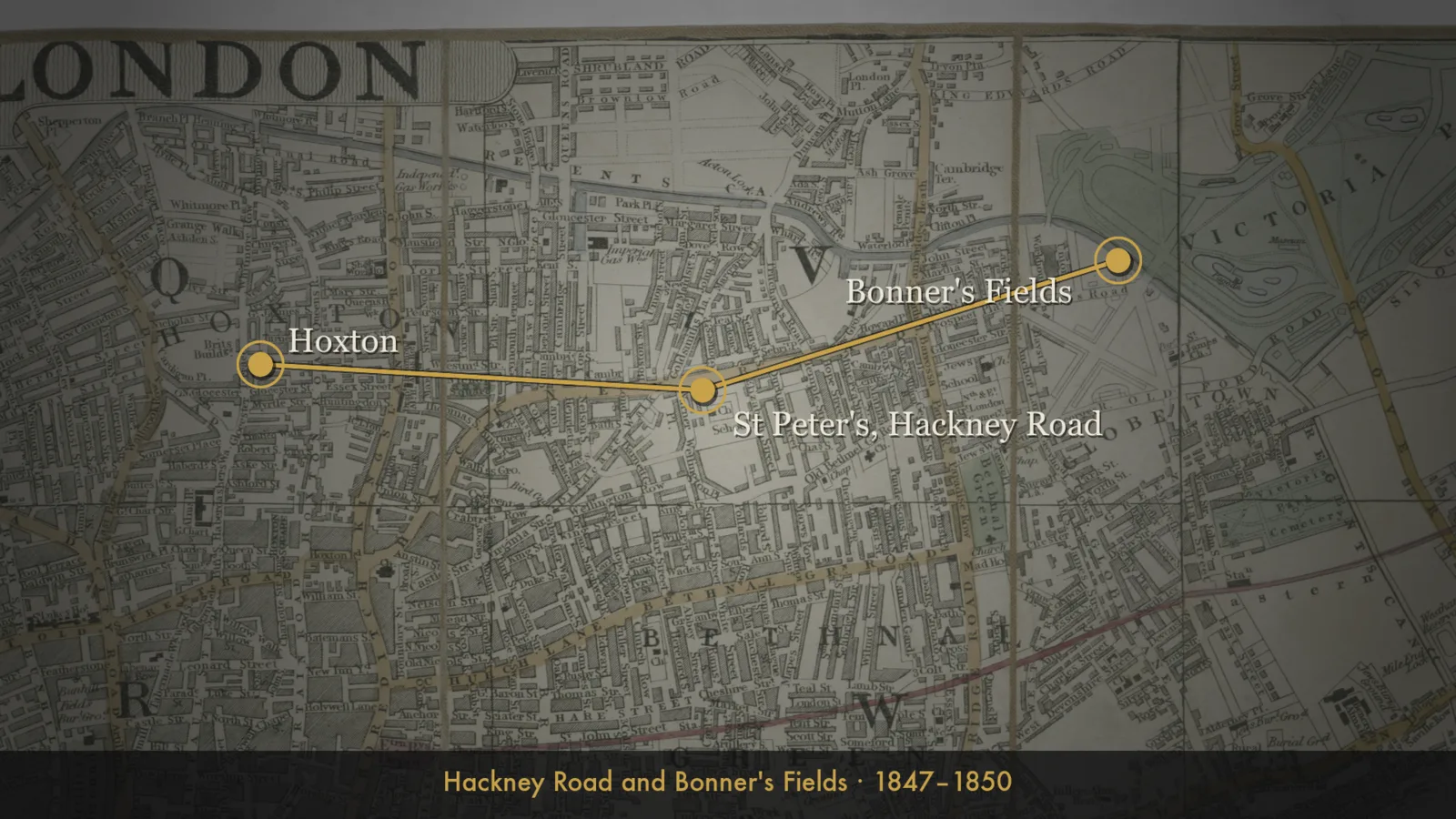 Hackney Road and Bonner's Fields, 1847–1850.