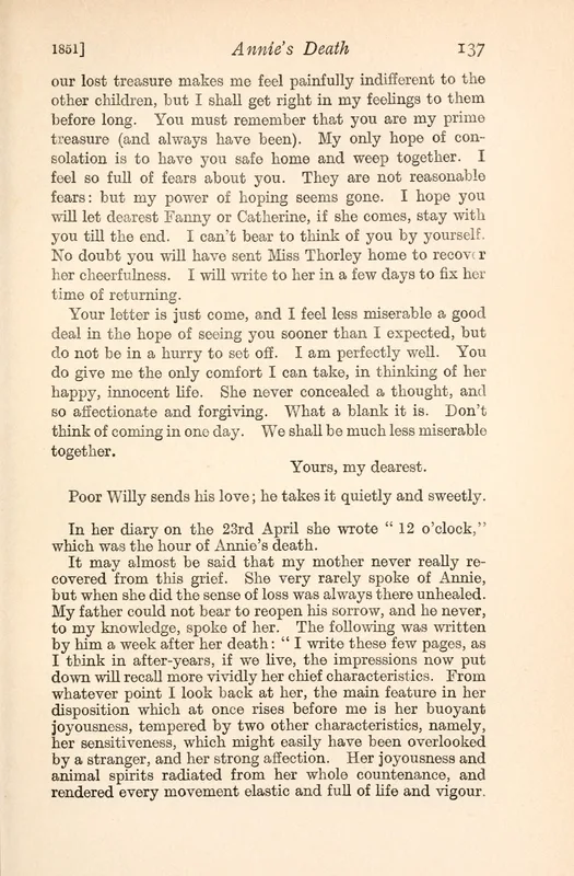 Darwin's memorial of Annie, printed in Emma Darwin: A Century of Family Letters (1915), vol. II, p. 137.