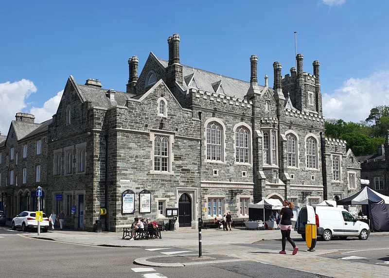 Bedford Square and the town hall at Tavistock, the Devon market town near Mount House school.