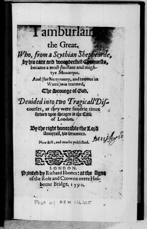 The title page of Tamburlaine the Great, 1590.