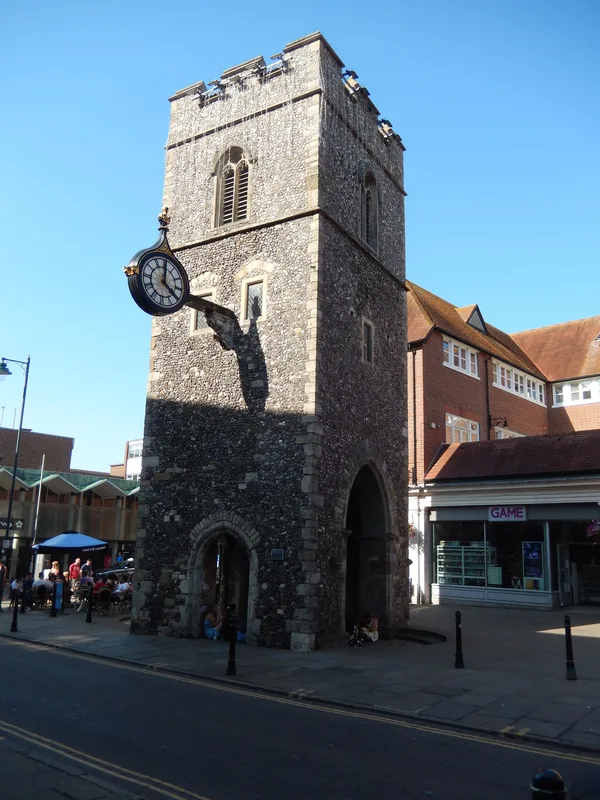 The tower of St George the Martyr, Canterbury, where he was baptised; only the tower survives.