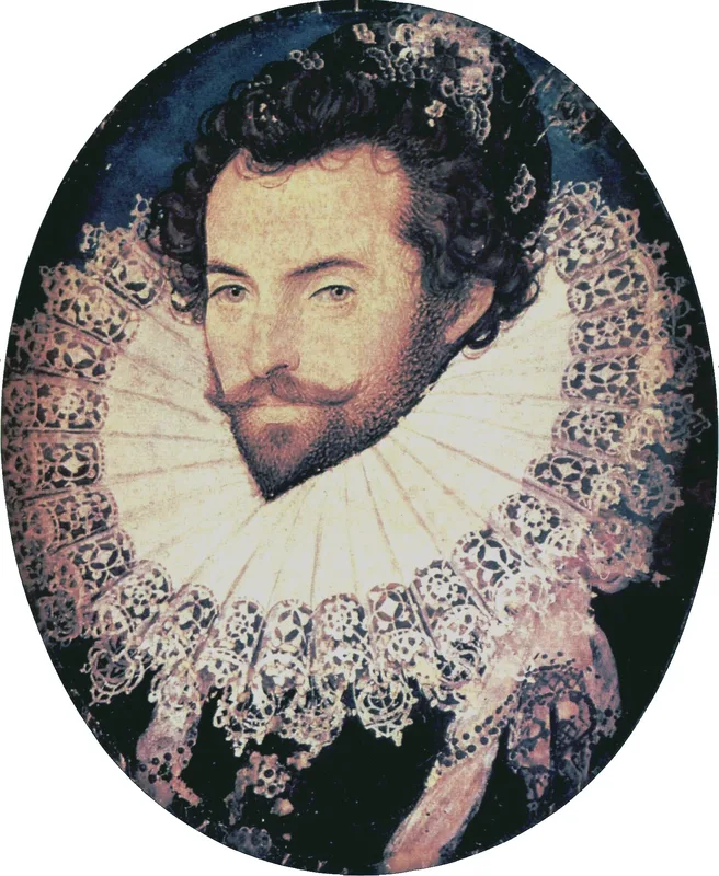 Sir Walter Ralegh, miniature by Nicholas Hilliard; Baines and Kyd placed Marlowe in his circle.