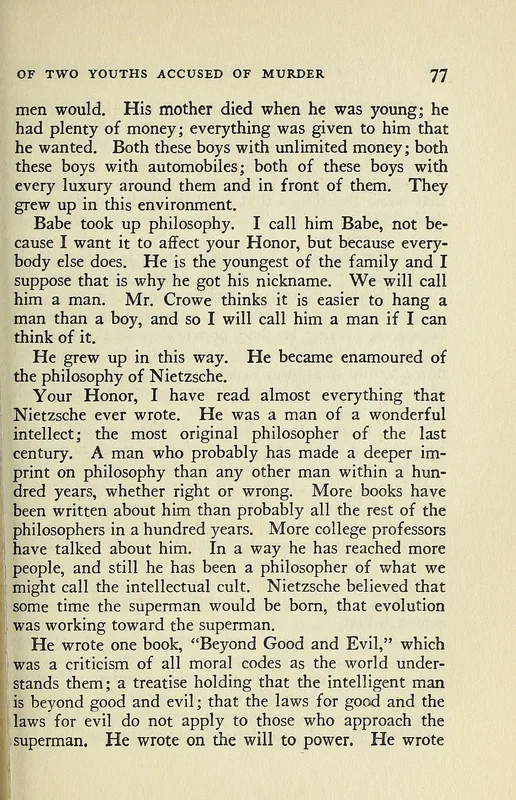 A page of Darrow's 1924 plea for Leopold and Loeb.