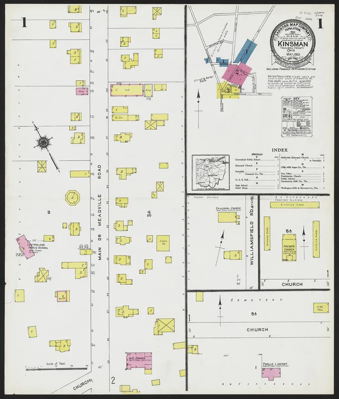 Kinsman, Ohio, the village where he grew up, in a 1923 map.