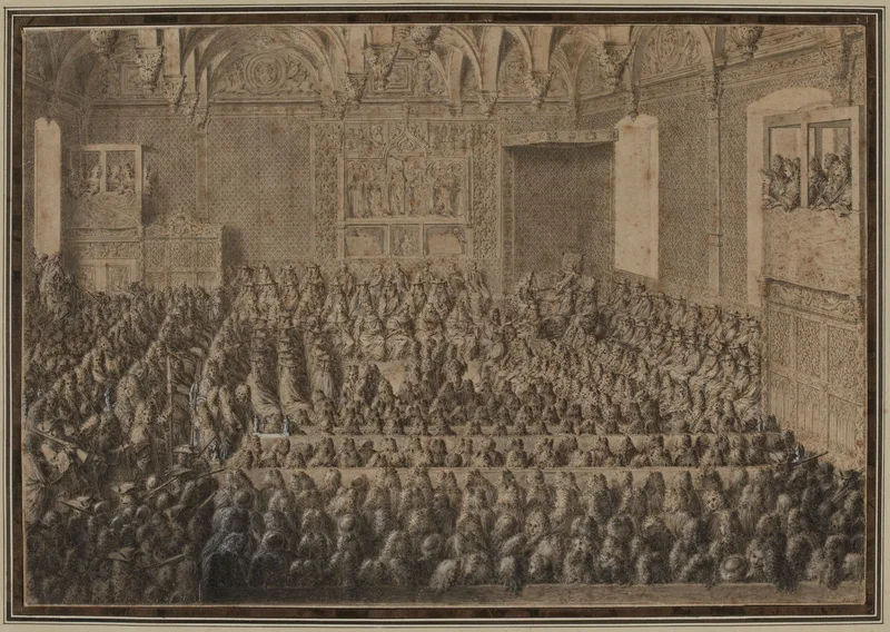 The Grand'Chambre of the Parlement of Paris, in a drawing of 1715.