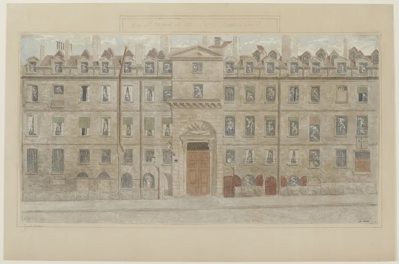 The Lycée Louis-le-Grand in the rue Saint-Jacques, drawn in 1893; the college is the usual identification of his school, though his biographer does not name it.