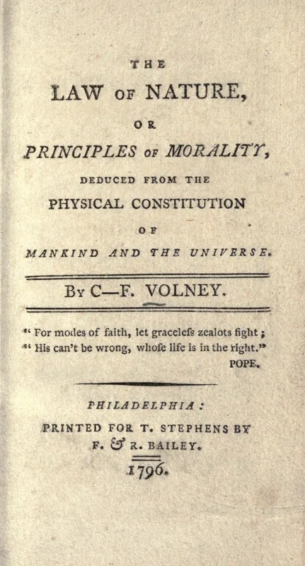 The title page of The Law of Nature, printed in Philadelphia in 1796.