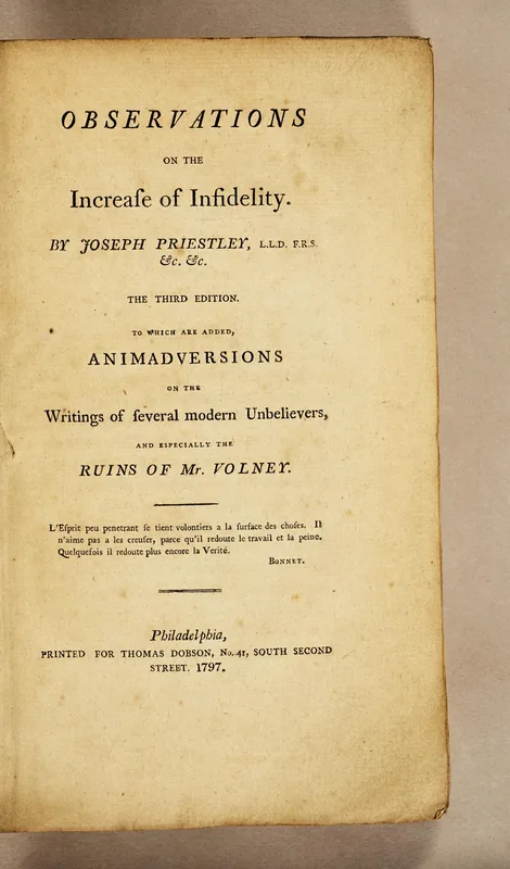 The title page of Priestley's Observations on the Increase of Infidelity (1797).