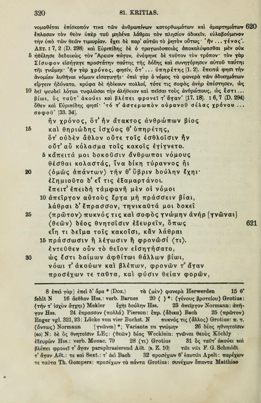 Hermann Diels's Fragmente der Vorsokratiker, 1922, page 320: the speech printed as fragment 25 of Critias, the Sisyphus.