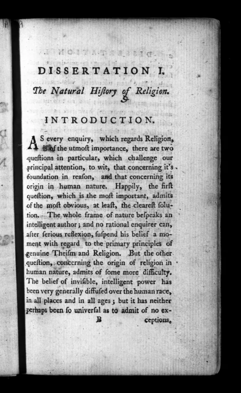 The opening page of The Natural History of Religion in the Four Dissertations (1757).