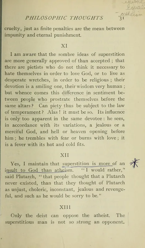 The English translation of 1916, p. 31: "superstition is more of an insult to God than atheism."
