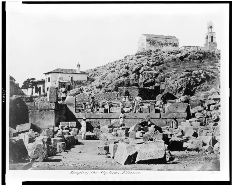 The Telesterion at Eleusis, the hall of the Mysteries Diagoras was accused of profaning, photographed in the 1850s.