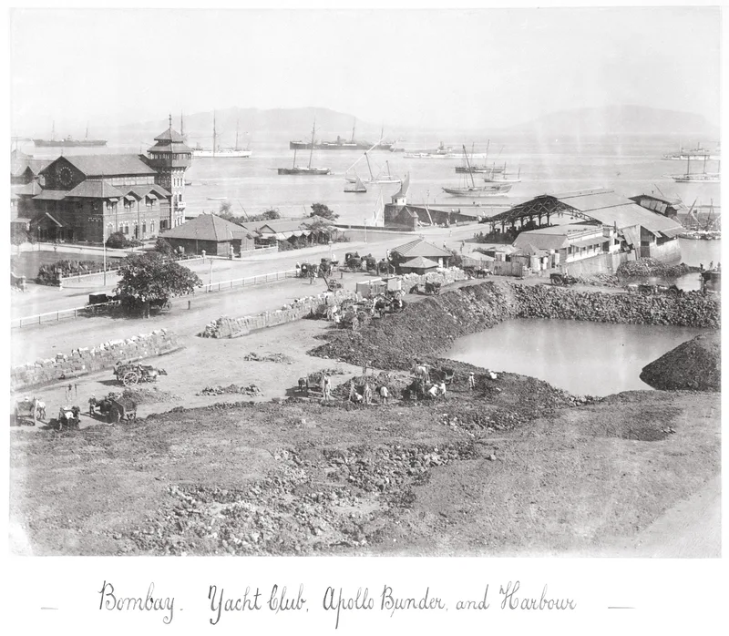 Bombay's Apollo Bunder and harbour, photographed by Samuel Bourne in the late 1860s. Forster landed at Bombay with Dickinson and Trevelyan in 1912.