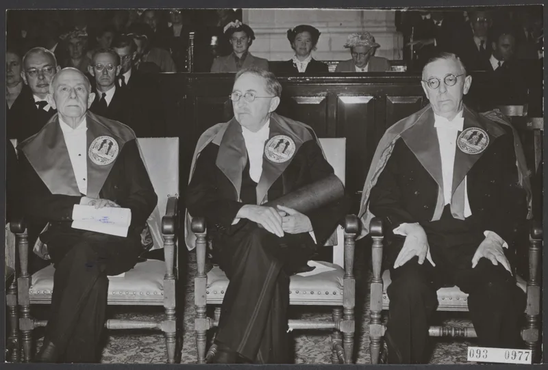 E. M. Forster in academic dress at Leiden, 1954.