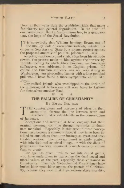 The first page of "The Failure of Christianity," Mother Earth, April 1913.
