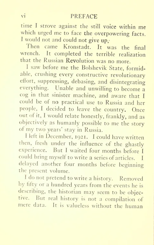 The preface to My Disillusionment in Russia (1923): "Then came Kronstadt."