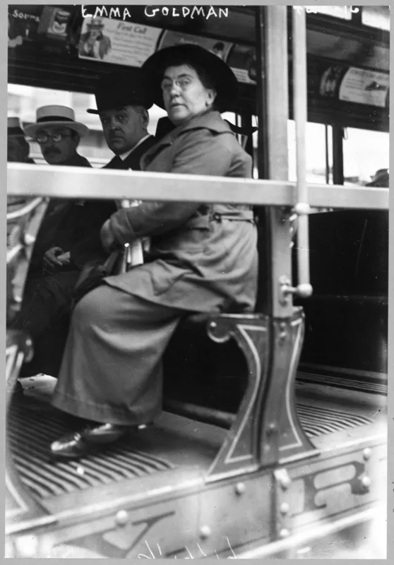 Emma Goldman on a streetcar in New York, 1917.
