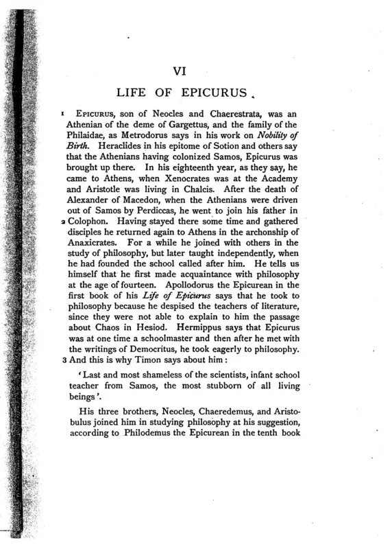 Diogenes Laertius, Life of Epicurus, in Bailey's translation of 1926: philosophy at fourteen, and the question about Chaos.