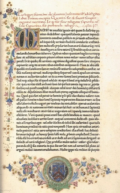 Lactantius's Divine Institutes in the first book printed in Italy, at Subiaco in 1465. Lactantius quoted Ennius's Latin Euhemerus at length.