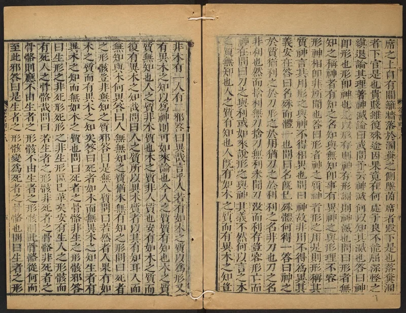 A page of the Liang shu (compiled 636) carrying Fan Zhen's Shen mie lun and its comparison of the knife and its sharpness.