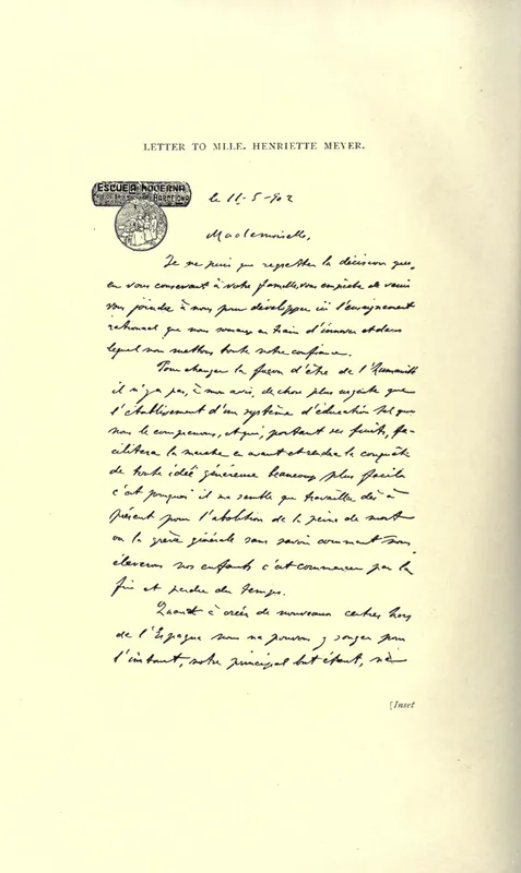 Ferrer's letter of 11 May 1902, with the school's stamp, a facsimile in Archer's book.