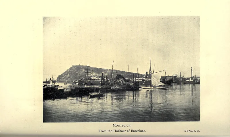 Montjuïc fortress from the harbour, a plate in Archer's book.