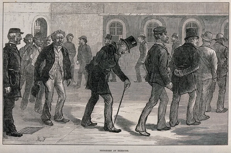 Prisoners at exercise in Newgate, from the Illustrated London News of 1873.