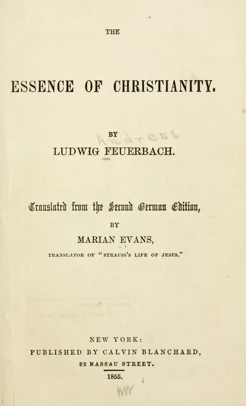 The title page of her Feuerbach translation, in the New York printing of 1855: "translated ... by Marian Evans."
