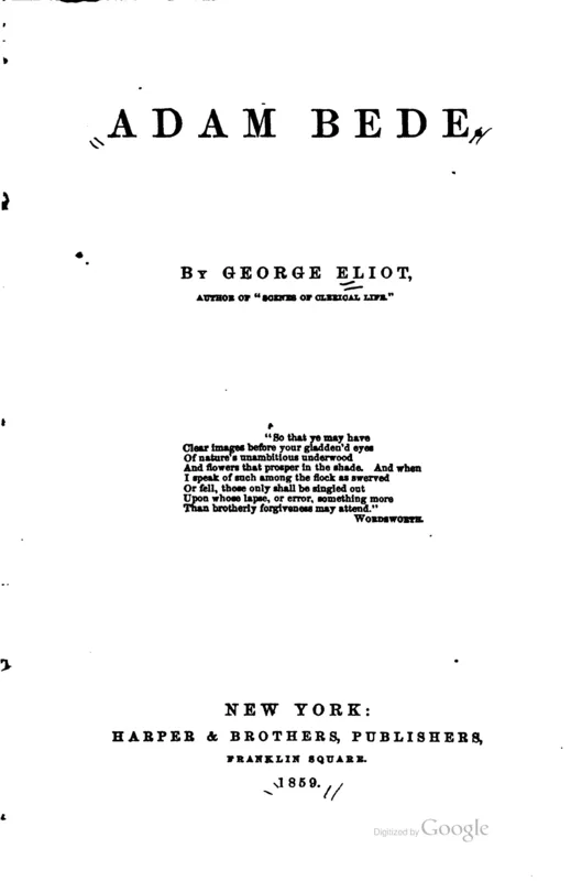 The title page of Adam Bede, 1859.